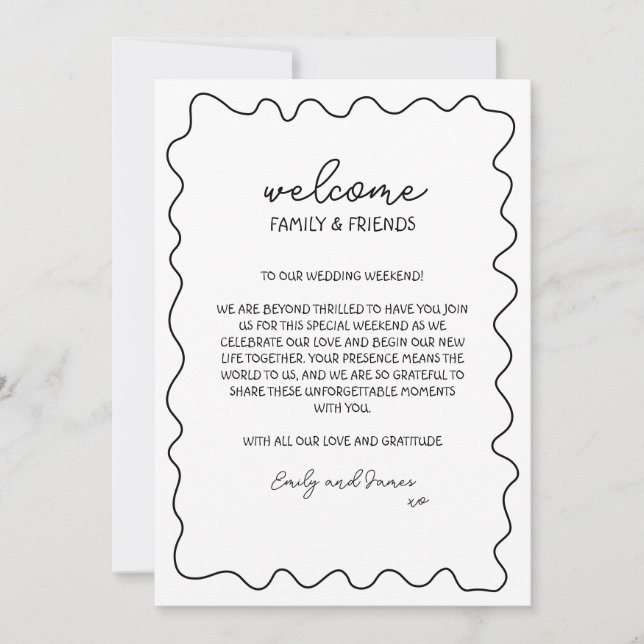 Hand Drawn Destination Wedding Welcome Bag Note  Card (Front)