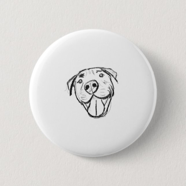 hand drawn digital smiling pit bull 2 inch round button (Front)