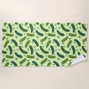 Hand Drawn Dill Pickle Pattern Beach Towel