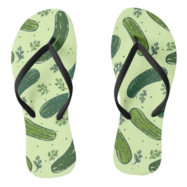 Hand Drawn Dill Pickle Pattern Flip Flops (Footbed)