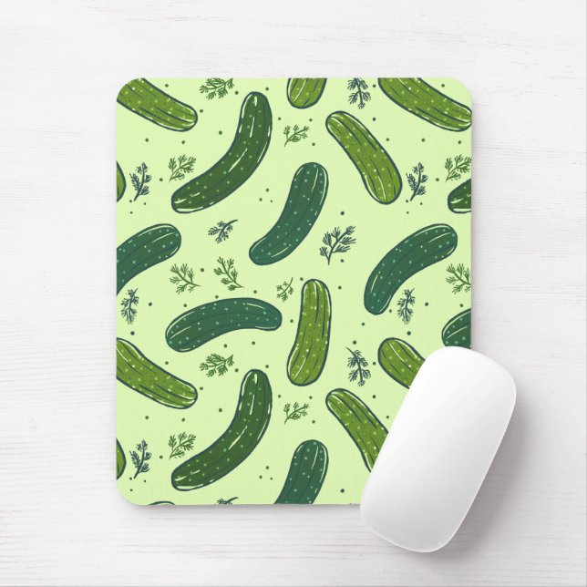 Hand Drawn Dill Pickle Pattern Mouse Pad (With Mouse)