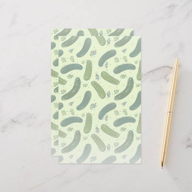 Hand Drawn Dill Pickle Pattern Stationery (Front/Back In Situ)