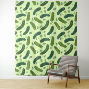 Hand Drawn Dill Pickle Pattern Tapestry