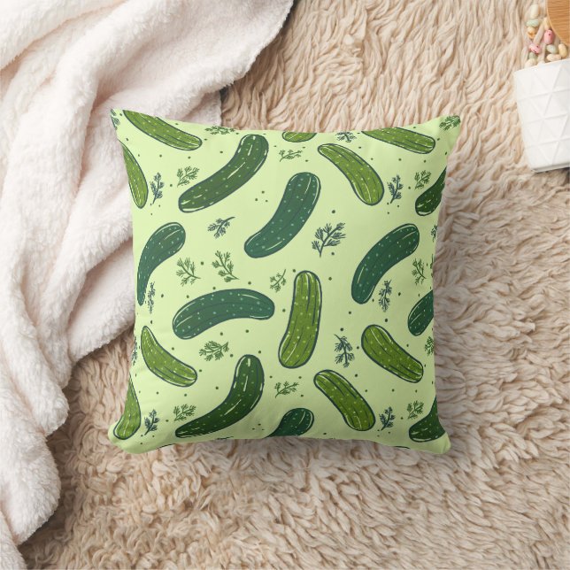 Hand Drawn Dill Pickle Pattern Throw Pillow (Blanket)