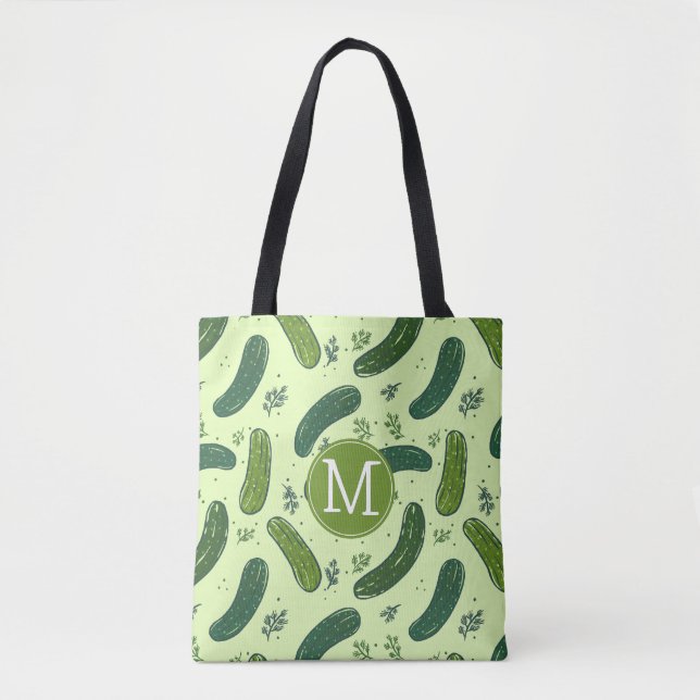 Hand Drawn Dill Pickle Pattern Tote Bag (Front)
