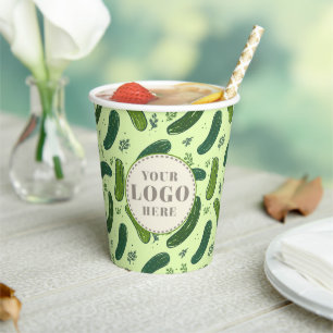 Hand Drawn Dill Pickle Pattern with Logo Paper Cups