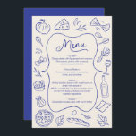 Hand Drawn Dinner Menu Italian Blue<br><div class="desc">Enhance your wedding reception with this illustrated menu card. Featuring hand-drawn food icons and a classic design, this customizable menu card adds a charming touch to your special day. Perfect for showcasing your carefully curated menu, this card is both elegant and functional, making it a beautiful keepsake for your guests....</div>