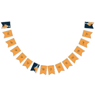Hand Drawn Dinosaur Orange Blue Happy Birthday Bunting Flags