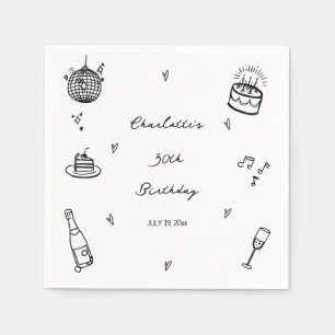 hand drawn disco ball 30th Birthday Party Favor Napkin