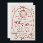 Hand Drawn Disco Ball Birthday Invitation<br><div class="desc">Celebrate a milestone birthday with our customizable Red and Pink 30th Birthday Invitation. This elegant invitation features a vibrant colour scheme of red and pink, complemented by illustrations of a disco ball, cocktail glass, and cake. Perfect for a stylish and unforgettable celebration. Personalize the details to make it uniquely yours....</div>