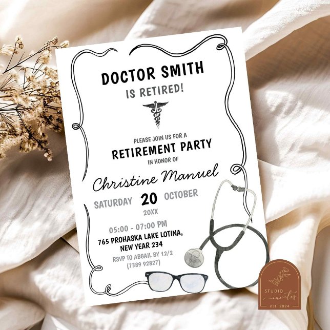 Hand Drawn Doctor Retirement Party Invitation (Creator Uploaded)