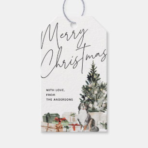 Hand-Drawn Dog & Xmas Tree Merry Christmas Holiday Gift Tags