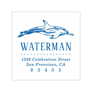 Hand-drawn Dolphin Family Name Return Address Self-inking Stamp