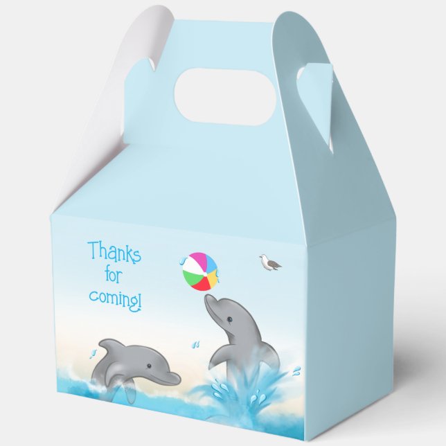 Hand-drawn Dolphin Splashing Volleyball Graphic Favor Box (Front)
