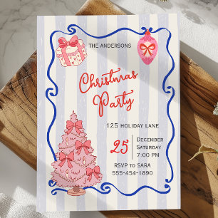 Hand Drawn doodle blue pink christmas party Invitation