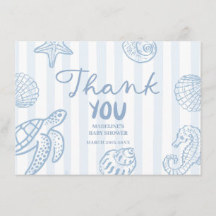 Hand Drawn Doodle Blue Sea You Soon Thank You Card