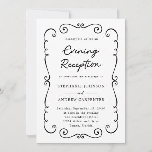 Hand Drawn Doodle Border Evening Wedding Reception Invitation