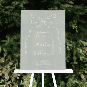 Hand Drawn Doodle Bow Sage Green Wedding Welcome Acrylic Sign