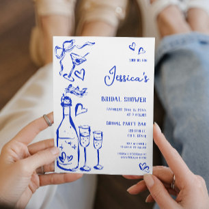 Hand Drawn Doodle Bridal Shower French Bow Invitation