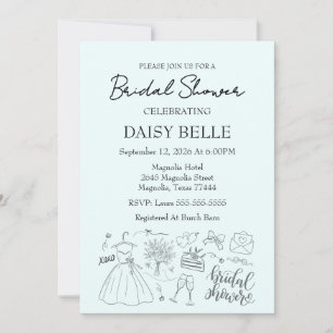 Hand Drawn Doodle Bridal Shower Green Invitation