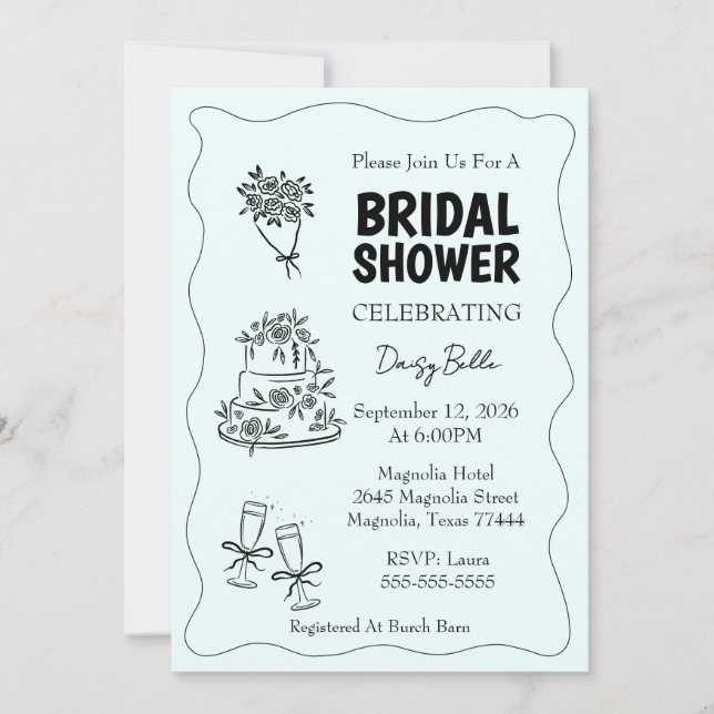 Hand Drawn Doodle Bridal Shower Green Invitation (Front)