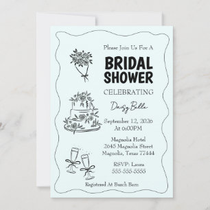 Hand Drawn Doodle Bridal Shower Green Invitation