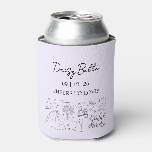 Hand Drawn Doodle Bridal Shower Purple Can Cooler (Can Front)