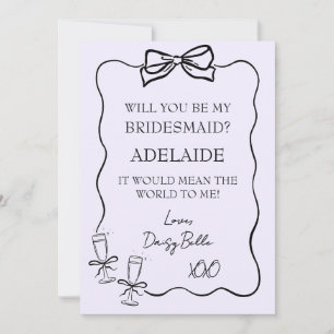 Hand Drawn Doodle Bridesmaid Proposal Purple Invitation