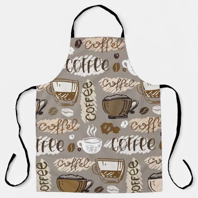 Hand drawn doodle coffee pattern background apron (Front)