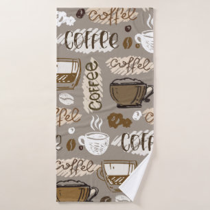 Hand drawn doodle coffee pattern background bath towel