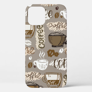 Hand drawn doodle coffee pattern background iPhone 12 case
