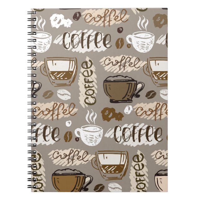Hand drawn doodle coffee pattern background notebook (Front)