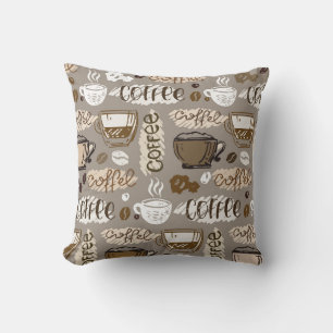 Hand drawn doodle coffee pattern background throw pillow