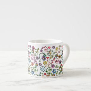 Hand Drawn Doodle Colourful Floral seamless patter Espresso Cup