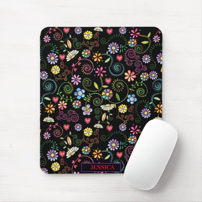 Hand Drawn Doodle Colourful Floral seamless patter Mouse Pad (With Mouse)