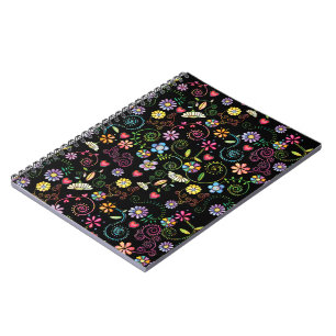 Hand Drawn Doodle Colourful Floral seamless patter Notebook
