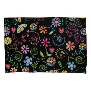 Hand Drawn Doodle Colourful Floral seamless patter Pillowcase