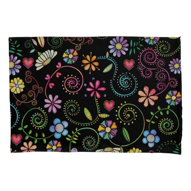 Hand Drawn Doodle Colourful Floral seamless patter Pillowcase (Front)
