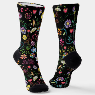 Hand Drawn Doodle Colourful Floral seamless patter Socks
