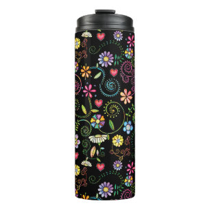 Hand Drawn Doodle Colourful Floral seamless patter Thermal Tumbler