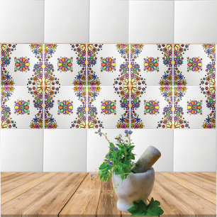 Hand Drawn Doodle Colourful Floral seamless patter Tile