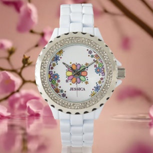 Hand Drawn Doodle Colourful Floral seamless patter Watch