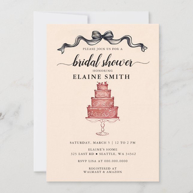 Hand Drawn Doodle Coquette Bow Bridal Shower Invitation (Front)