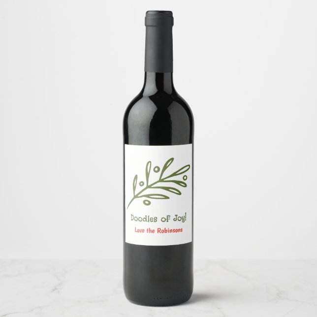 Hand-Drawn Doodle Custom Holiday Christmas Cheer Wine Label (Front)