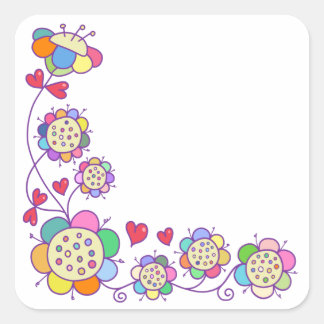 Hand Drawn Doodle Daisy Floral Corner Border Square Sticker