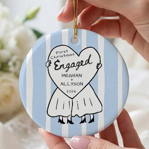 Hand Drawn Doodle Engaged Ceramic Ornament