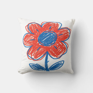 Hand Drawn Doodle Flower Floral Throw Pillow