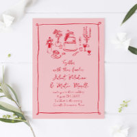 Hand Drawn Doodle Food and Drink Pink-Red Wedding