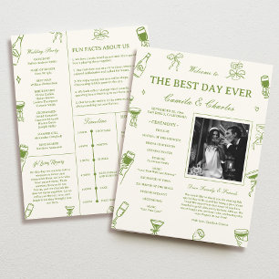 Hand Drawn Doodle Green Wedding  Program