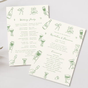 Hand Drawn Doodle Green Wedding Program